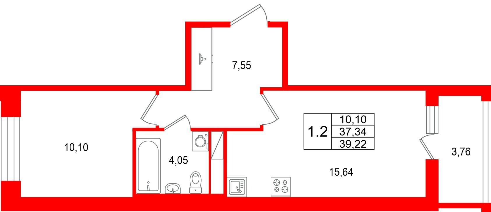 1-комнатная 37 м2 в ЖК Астра Континенталь корпус null этаж 9