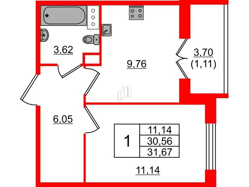 1-комнатная 31 м2 в ЖК Сертолово Парк корпус null этаж 8