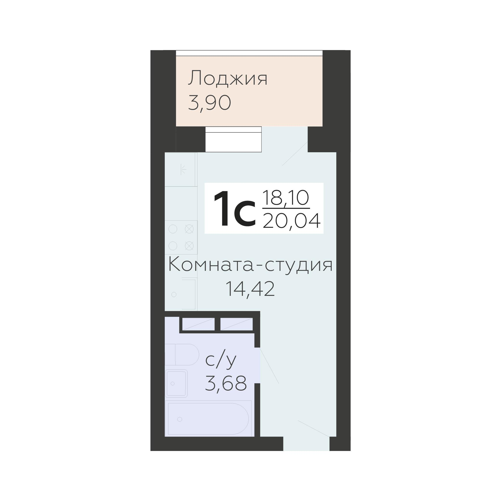 1-комнатная 20 м2 в ЖК Nova парк корпус null этаж 10