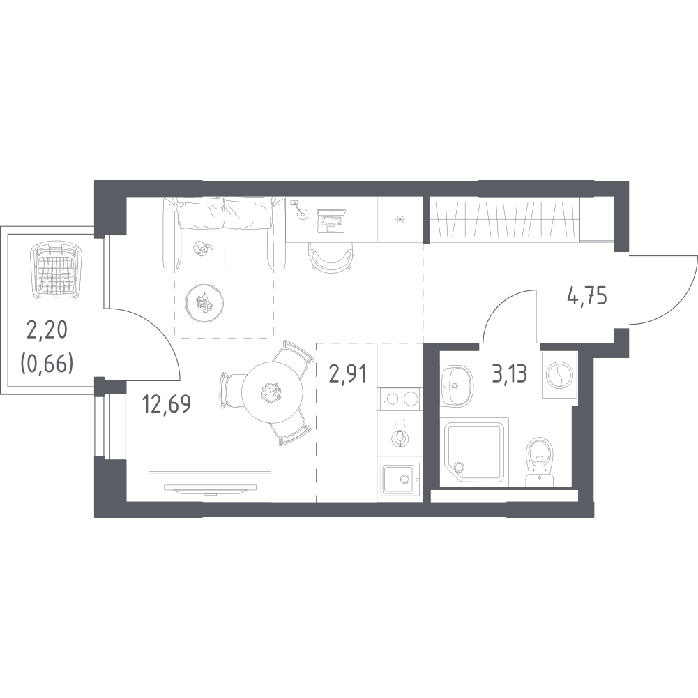 Студия 24 м2 в ЖК Квартал Авиаторов корпус null этаж 7