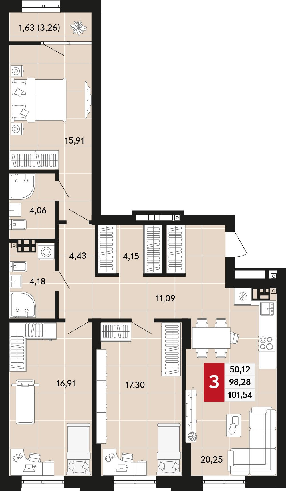 3-комнатная 101 м2 в ЖК Невский корпус null этаж 8
