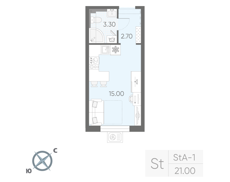 Студия 21 м2 в ЖК Зеркальный ручей корпус null этаж 3