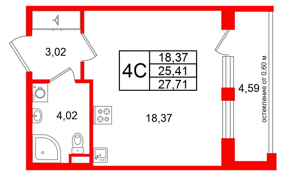 Студия 25 м2 в ЖК Univer City корпус null этаж 1