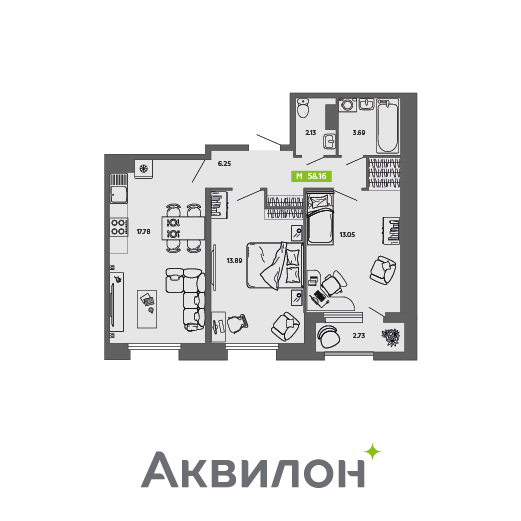 Студия 58 м2 в ЖК Аквилон CITY Towers корпус null этаж 9