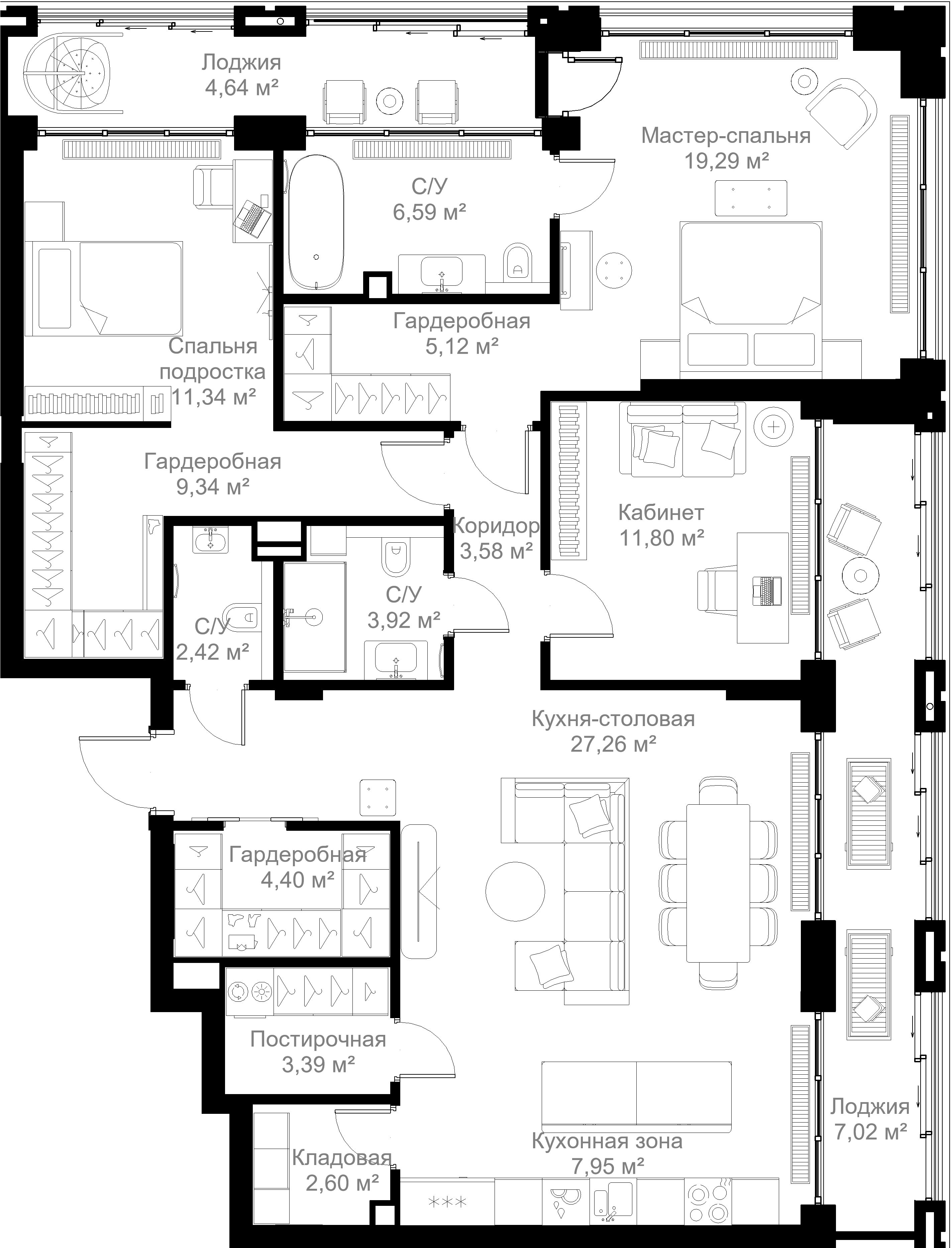 3-комнатная 135 м2 в ЖК МЫС корпус null этаж 2