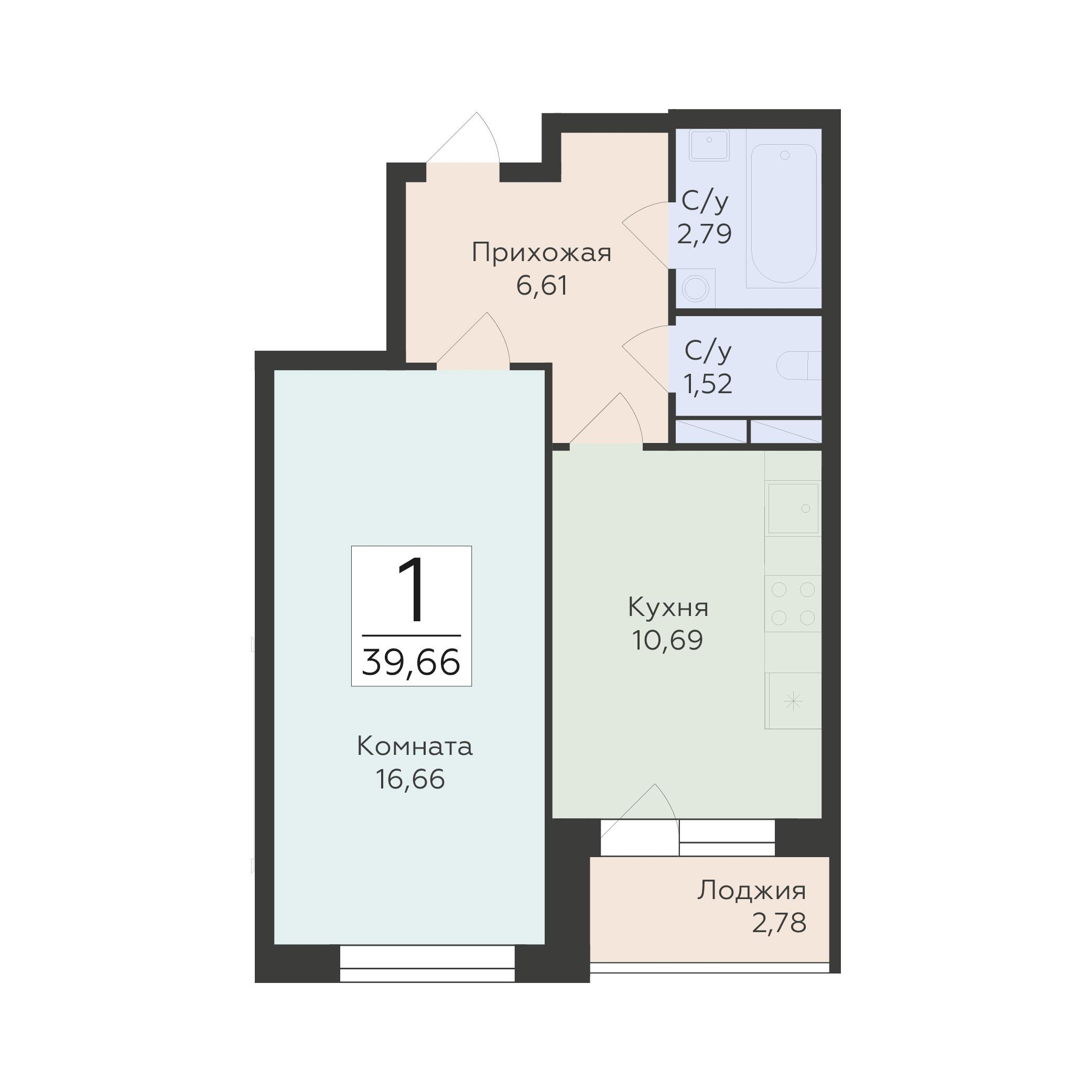 1-комнатная 39 м2 в ЖК Авиапарк корпус null этаж 14