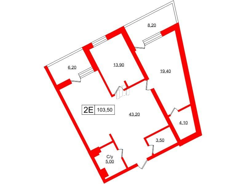 2-комнатная 102 м2 в ЖК Princesse Royal корпус null этаж 5