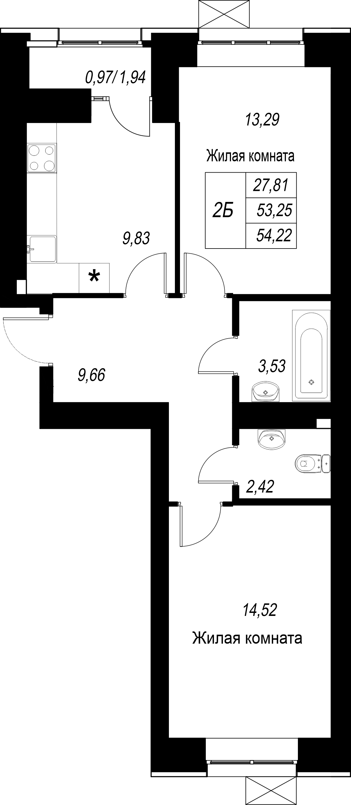 2-комнатная 54 м2 в ЖК Династия корпус null этаж 7