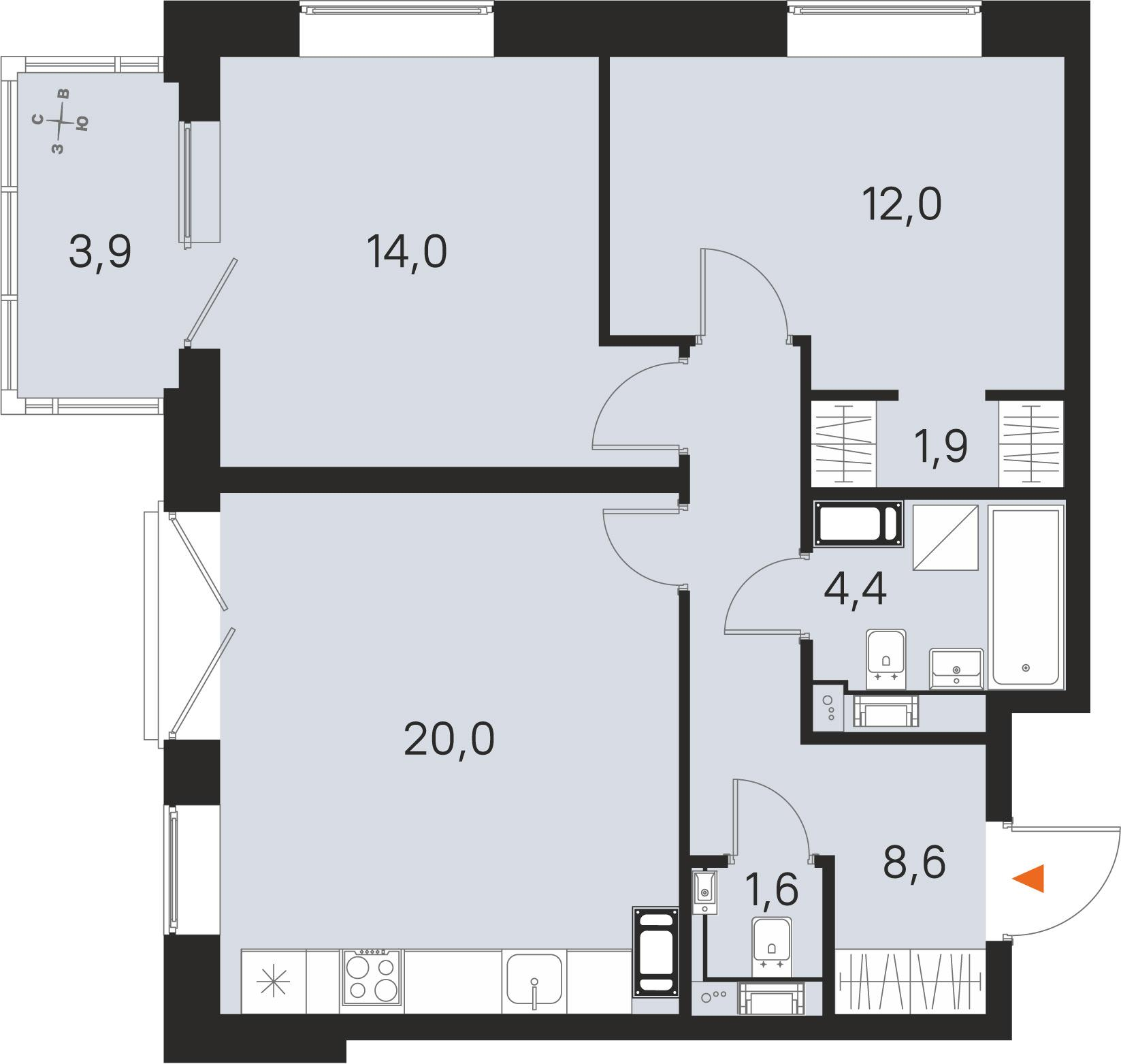 2-комнатная 63 м2 в ЖК М36 корпус null этаж 5