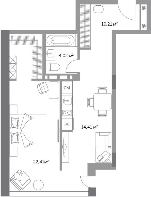 2-комнатная 51 м2 в ЖК Фьорд корпус null этаж 9