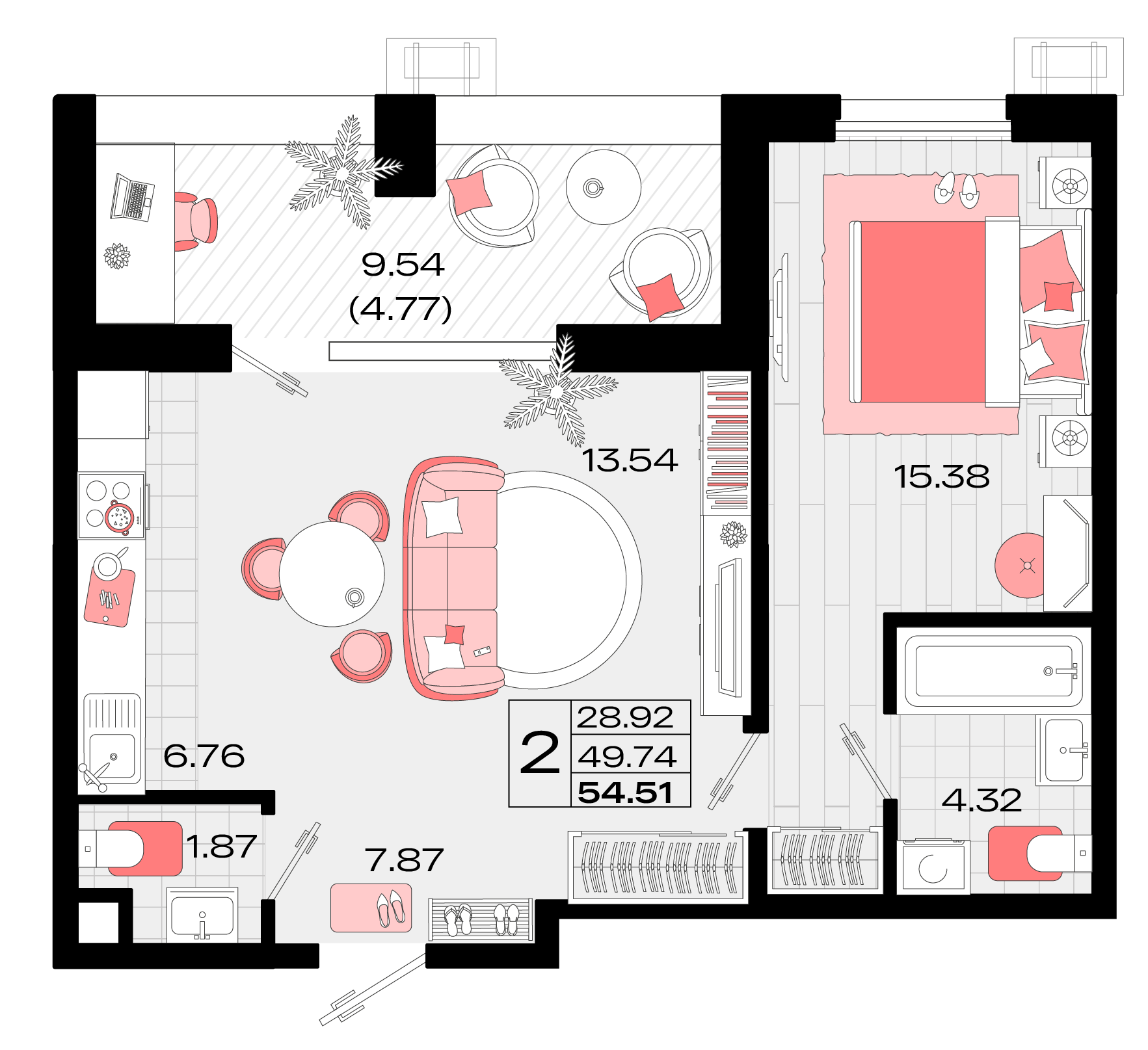 2-комнатная 54 м2 в ЖК Римские каникулы корпус null этаж 14