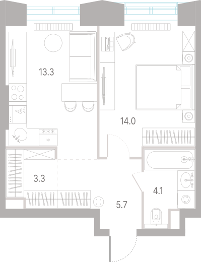 1-комнатная 40 м2 в ЖК КОД Сокольники корпус null этаж 2