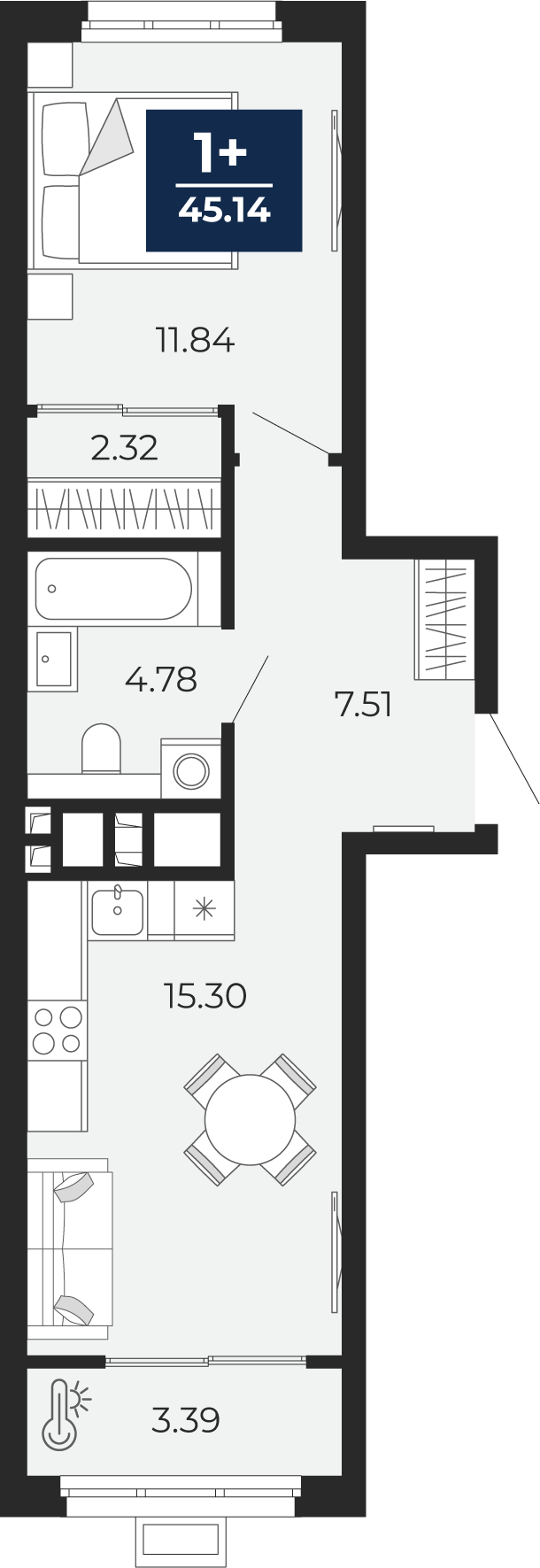 1-комнатная 45 м2 в ЖК Беринг корпус null этаж 8