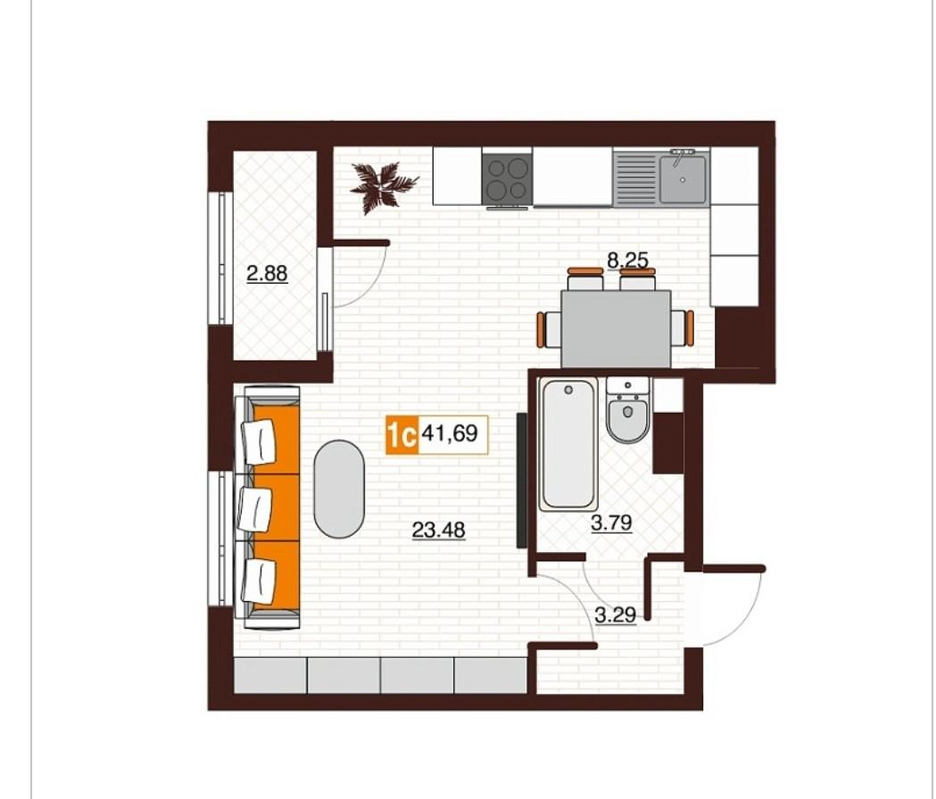 1-комнатная 41 м2 в ЖК undefined корпус null этаж 15