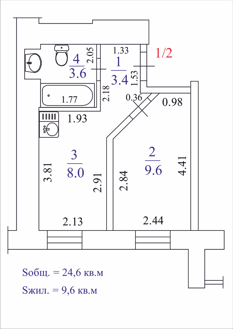 Студия 24.6 м2 в ЖК undefined корпус null этаж 1