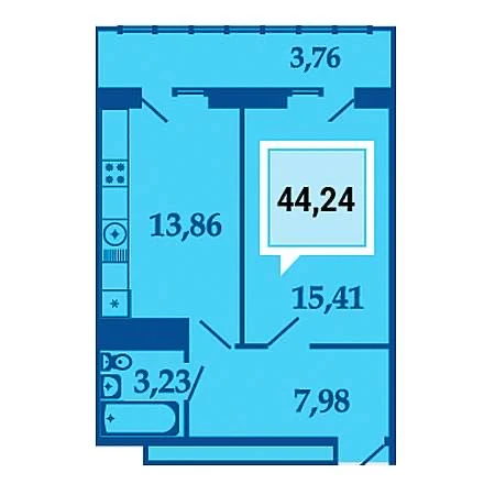 1-комнатная 44.2 м2 в ЖК undefined корпус null этаж 5