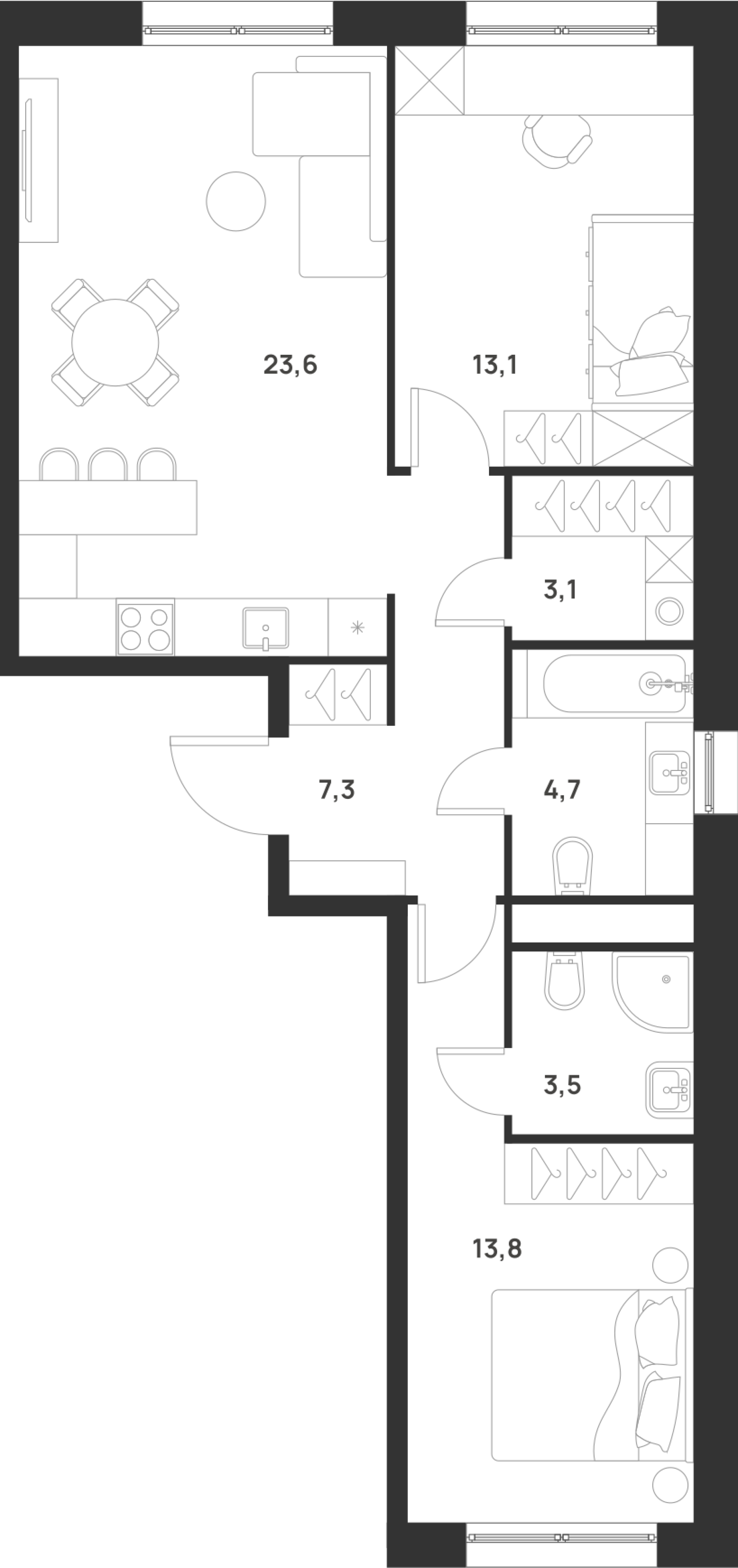 2-комнатная 69 м2 в ЖК Форевиль корпус null этаж 9