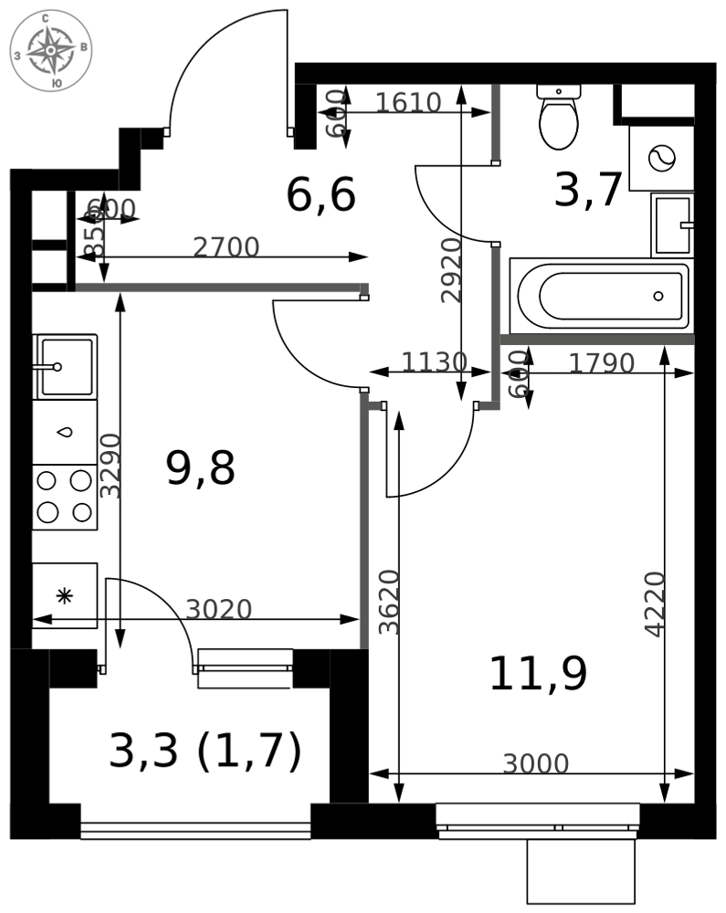 1-комнатная 33 м2 в ЖК 1-й Измайловский корпус null этаж 10