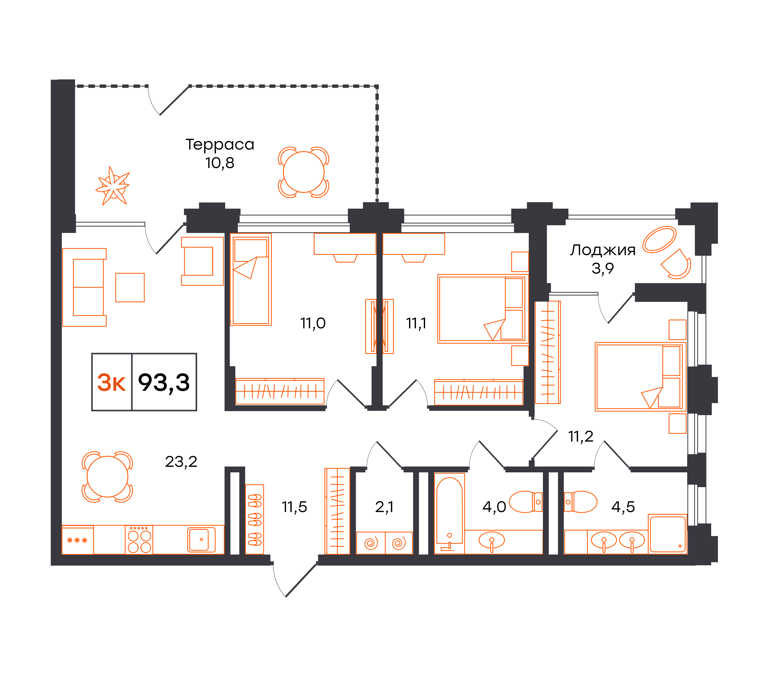 3-комнатная 93 м2 в ЖК Александровский корпус null этаж 1