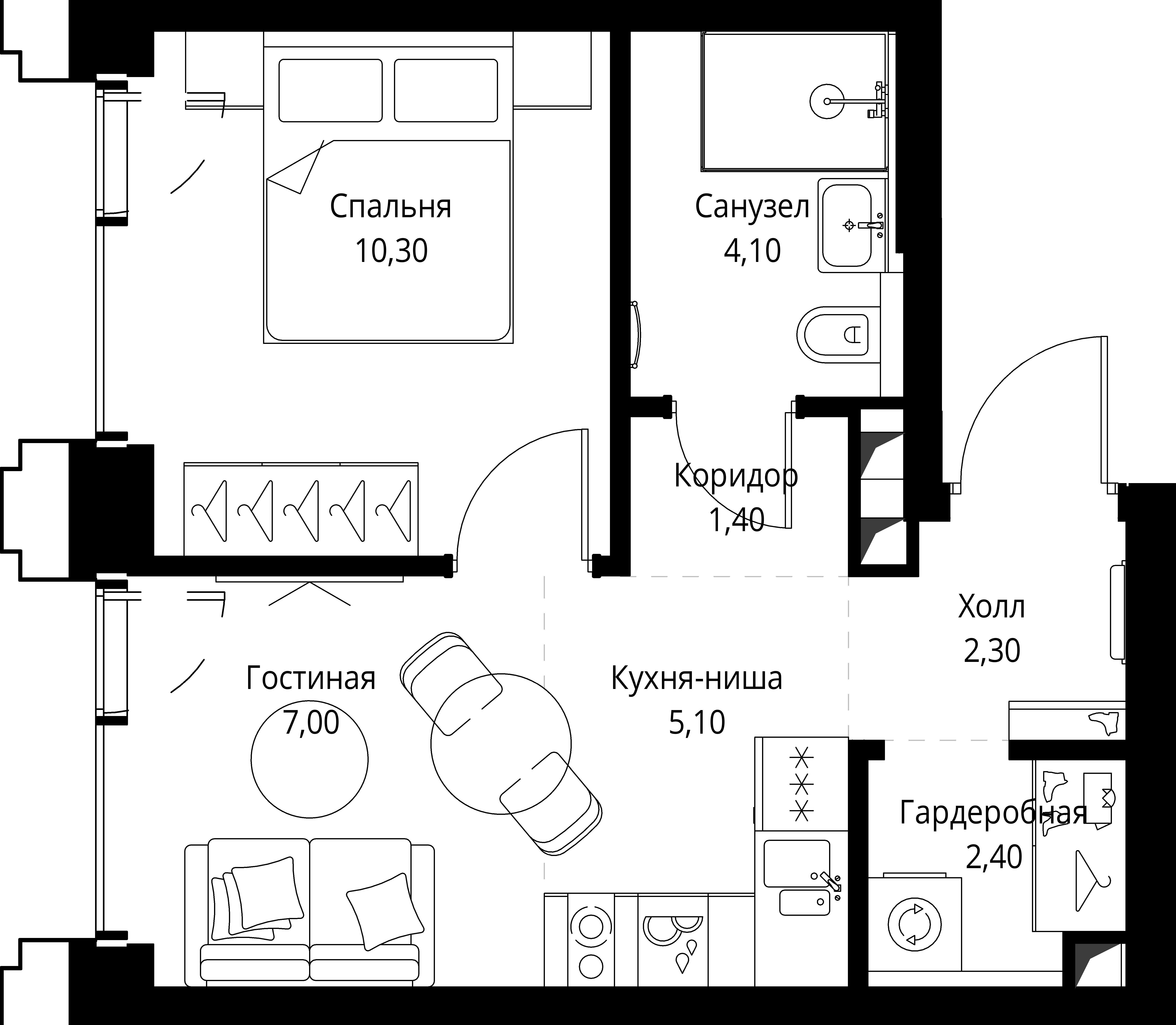 1-комнатная 32 м2 в ЖК SET корпус null этаж 12