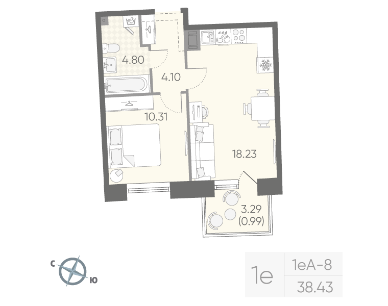 1-комнатная 38 м2 в ЖК Бульвар Грина корпус null этаж 17