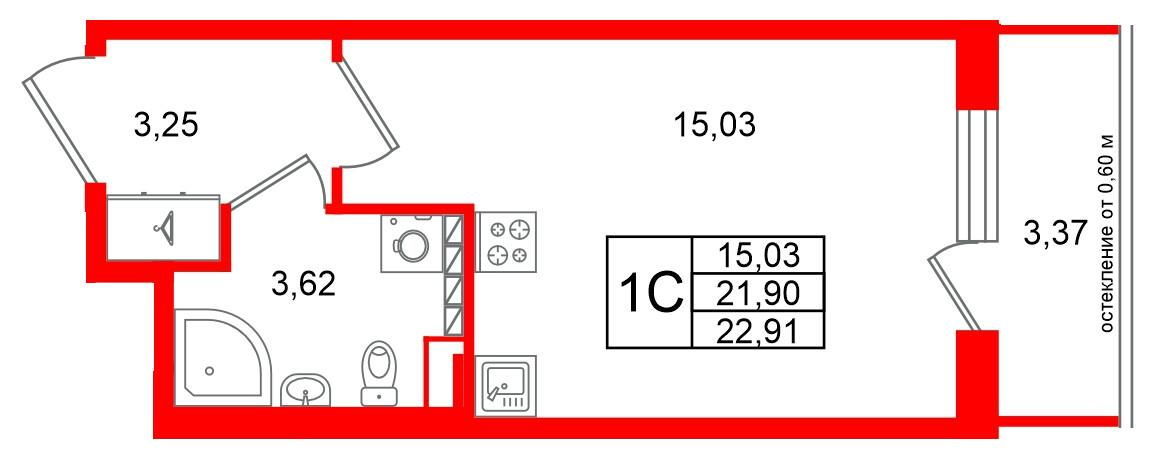 Студия 21 м2 в ЖК Univer City корпус null этаж 3