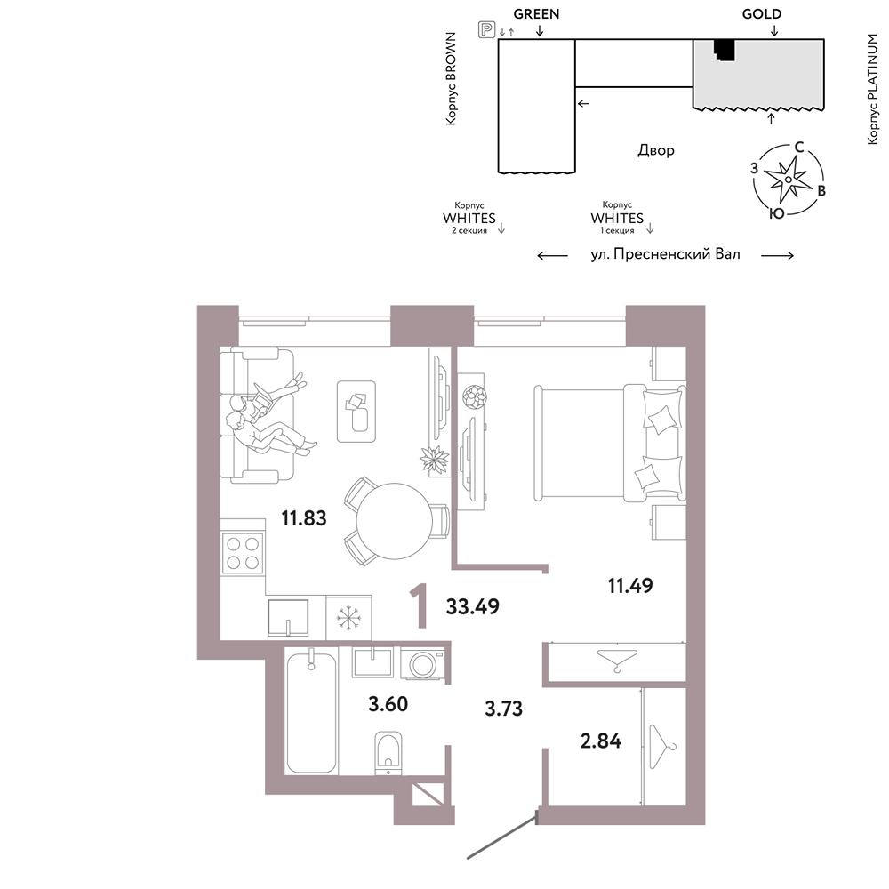 1-комнатная 33 м2 в ЖК Republic корпус null этаж 10