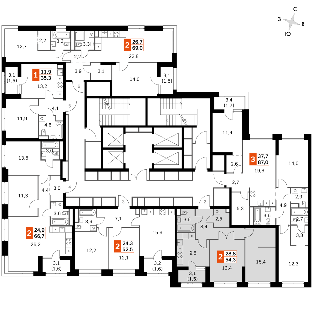 2-комнатная 54 м2 в ЖК Sky Garden корпус null этаж 18