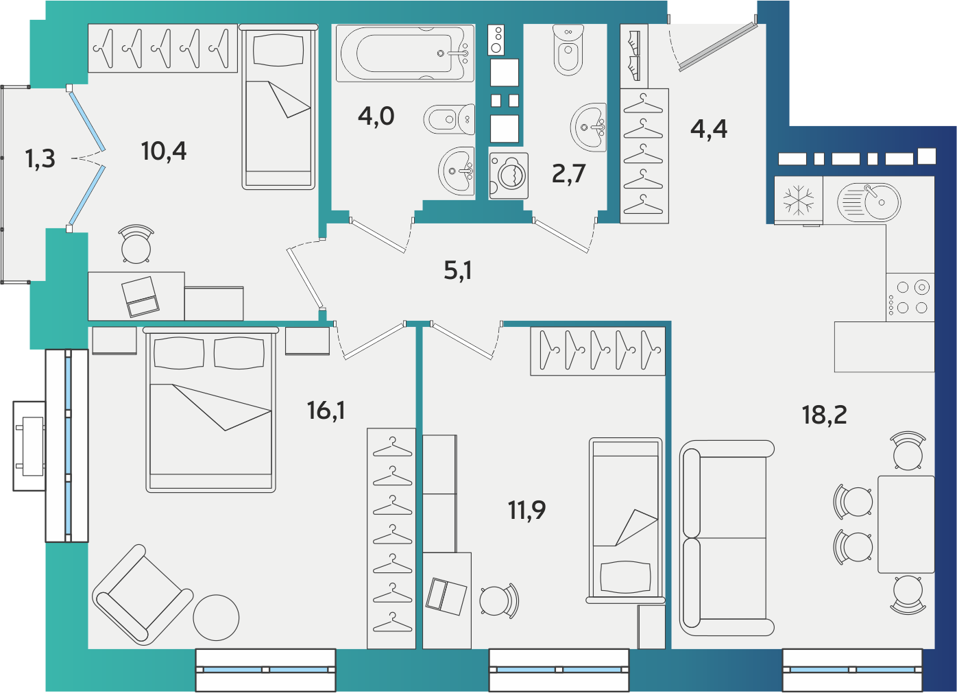 3-комнатная 73 м2 в ЖК Экополис корпус null этаж 3
