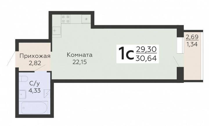 Студия 30.6 м2 в ЖК undefined корпус null этаж 18