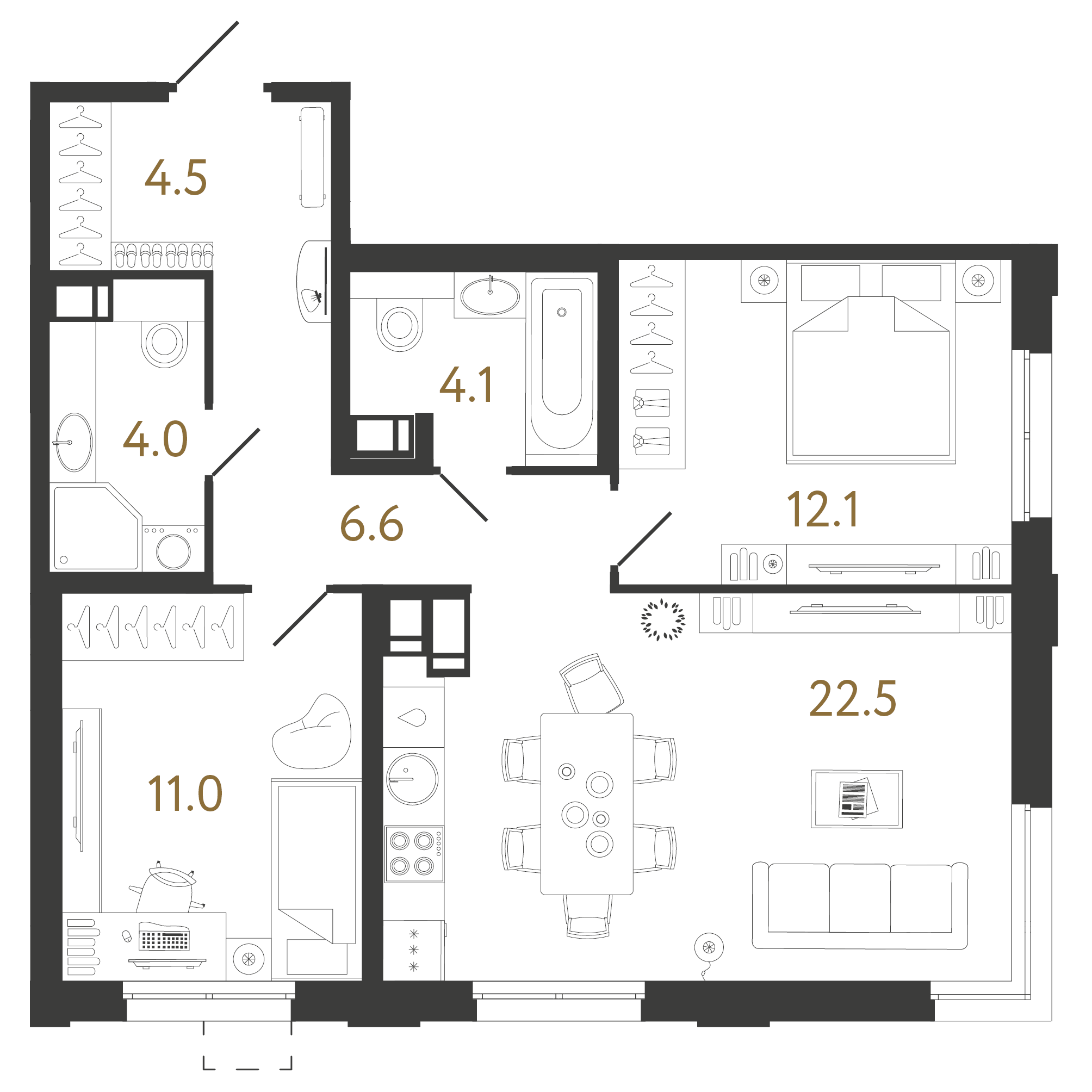 2-комнатная 64 м2 в ЖК Струны корпус null этаж 19