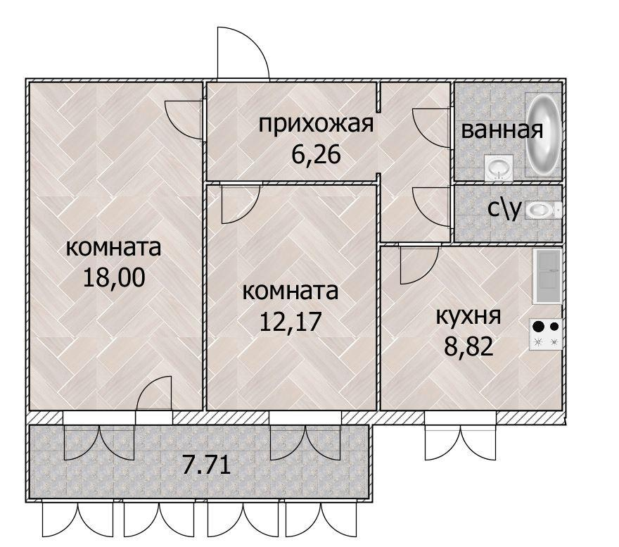 2-комнатная 51.2 м2 в ЖК undefined корпус null этаж 18