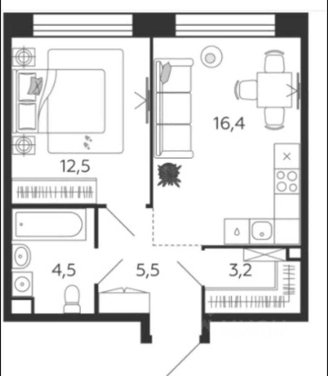 2-комнатная 42.1 м2 в ЖК undefined корпус null этаж 12