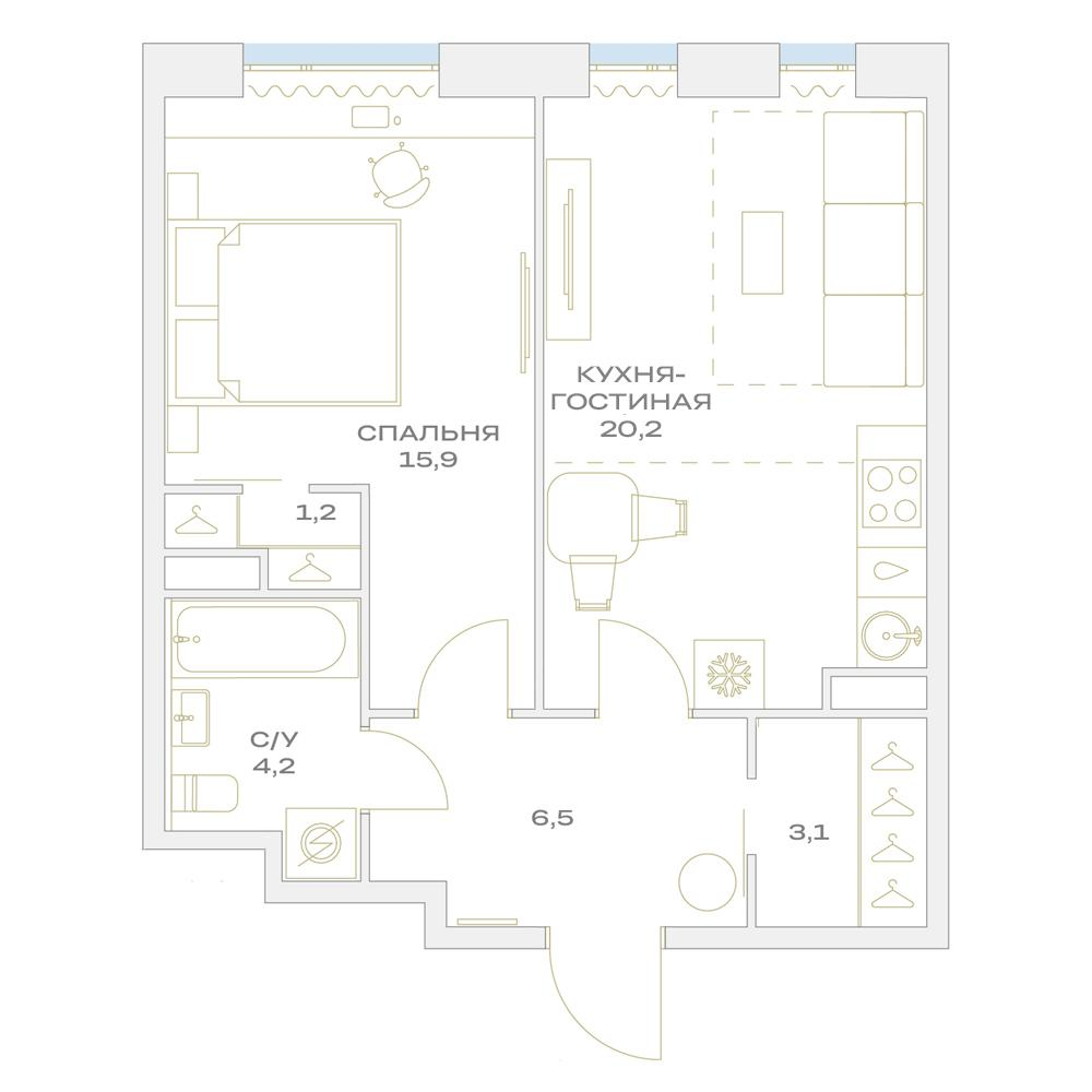 2-комнатная 51 м2 в ЖК Детали корпус null этаж 10