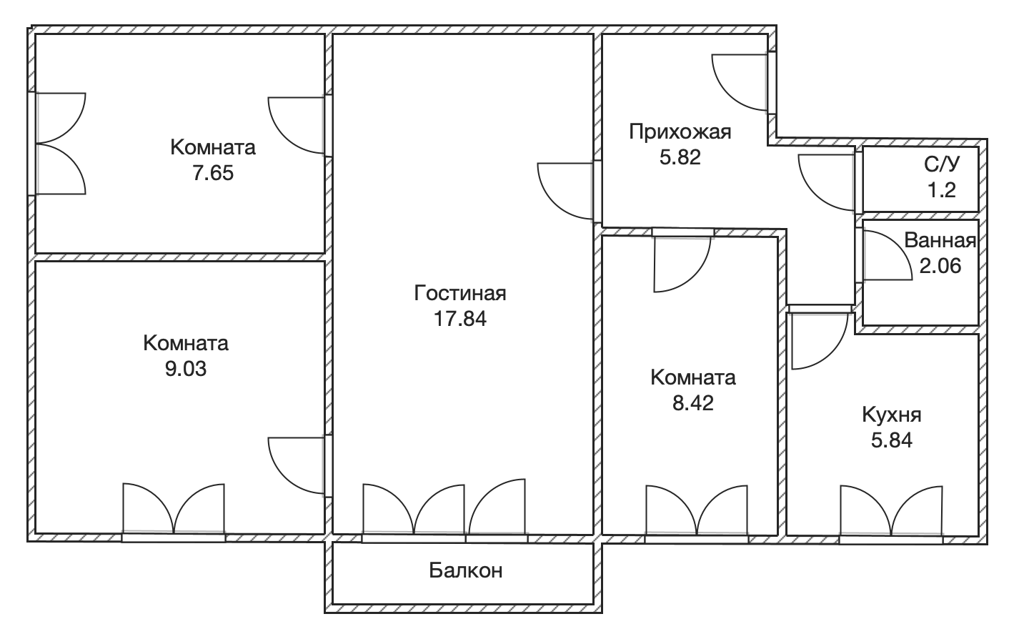 4-комнатная 58.4 м2 в ЖК undefined корпус null этаж 5