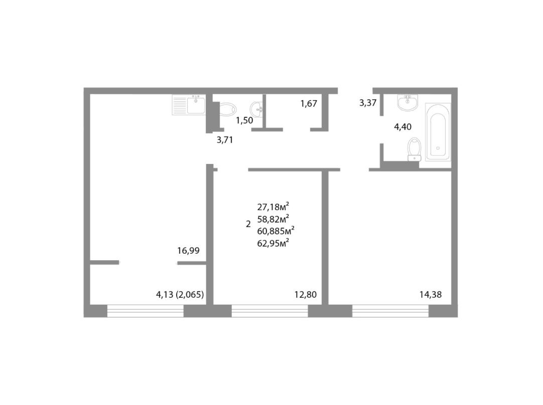 3-комнатная 58 м2 в ЖК undefined корпус null этаж 10