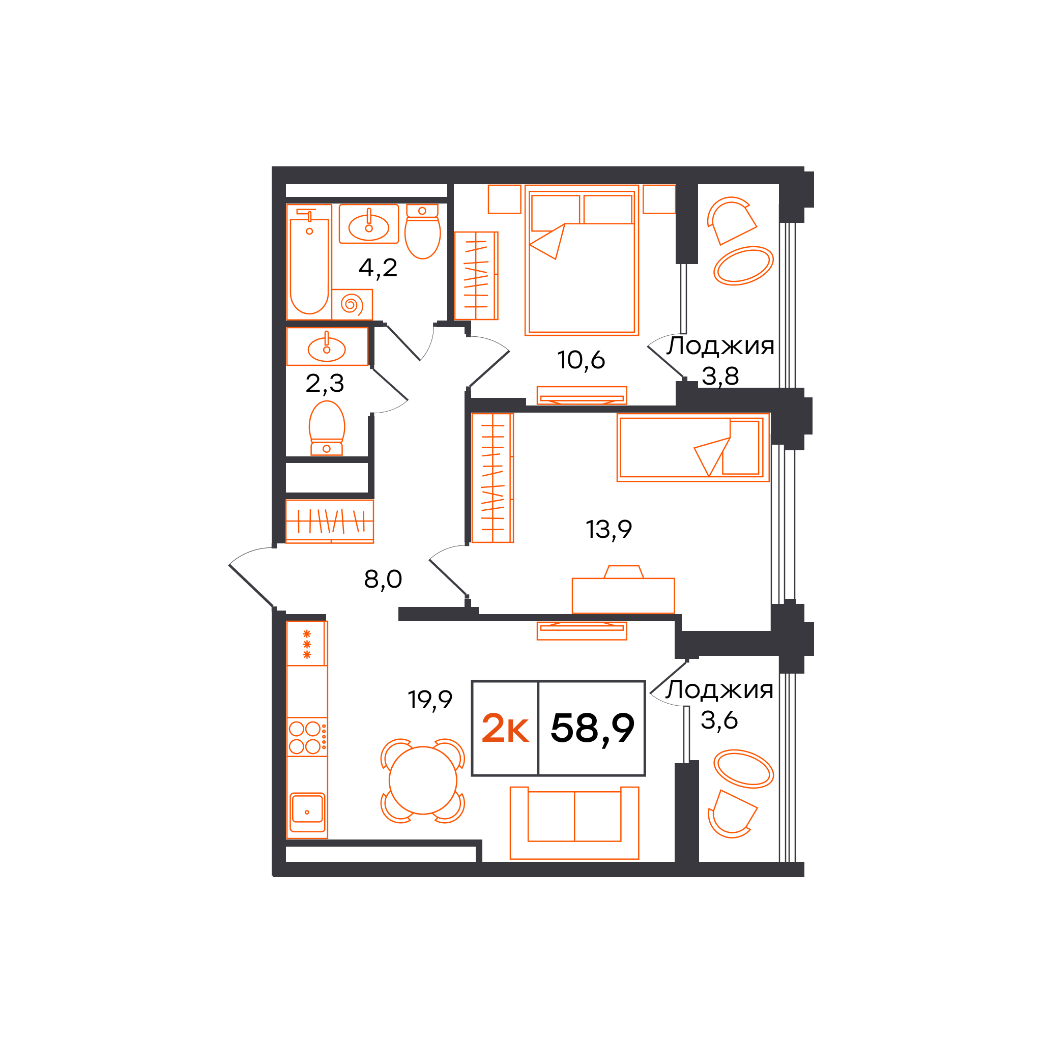 2-комнатная 66 м2 в ЖК Александровский корпус null этаж 3