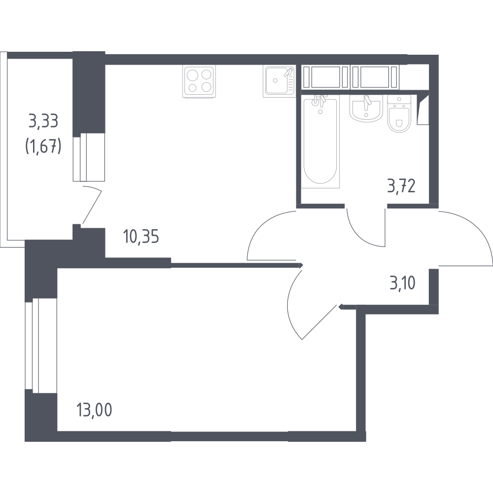 1-комнатная 31 м2 в ЖК Новое Колпино корпус null этаж 9