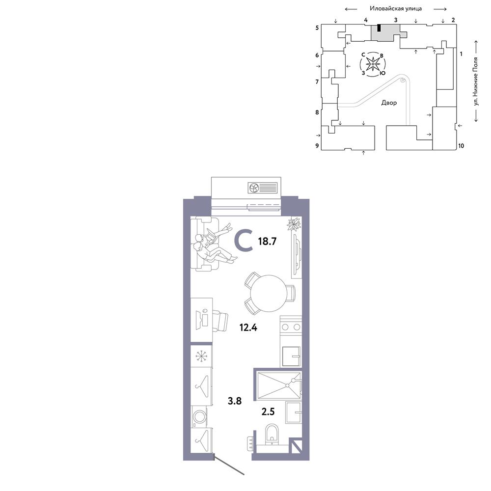 1-комнатная 18 м2 в ЖК Страна.Заречная корпус null этаж 4