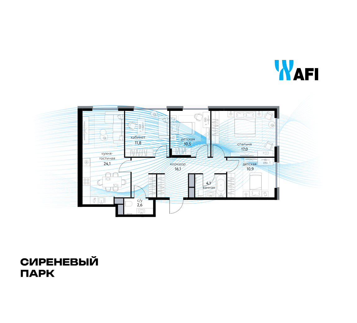 4-комнатная 97 м2 в ЖК Сиреневый парк корпус null этаж 10