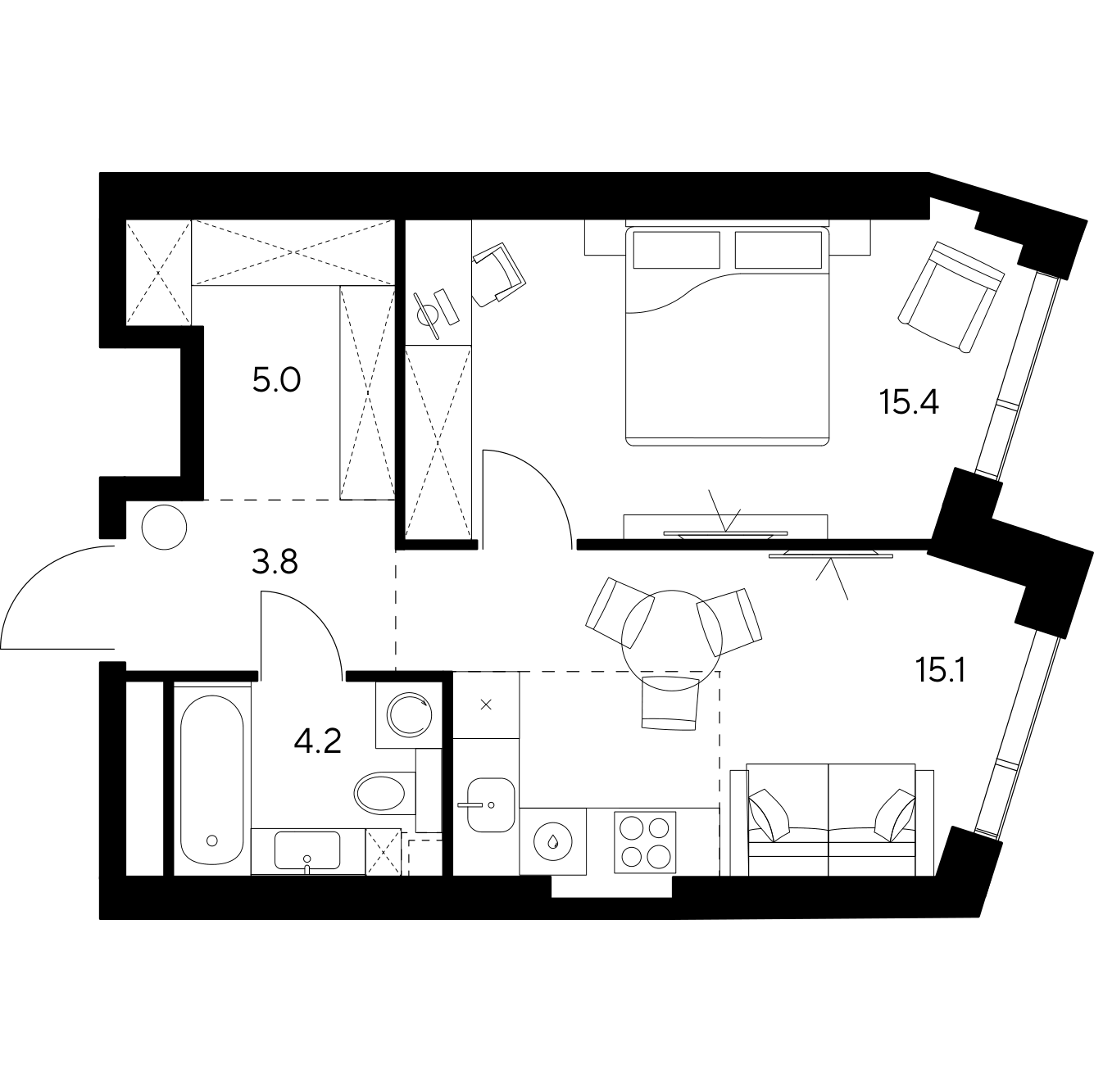 1-комнатная 43 м2 в ЖК NEXUS by Akvilon корпус null этаж 14