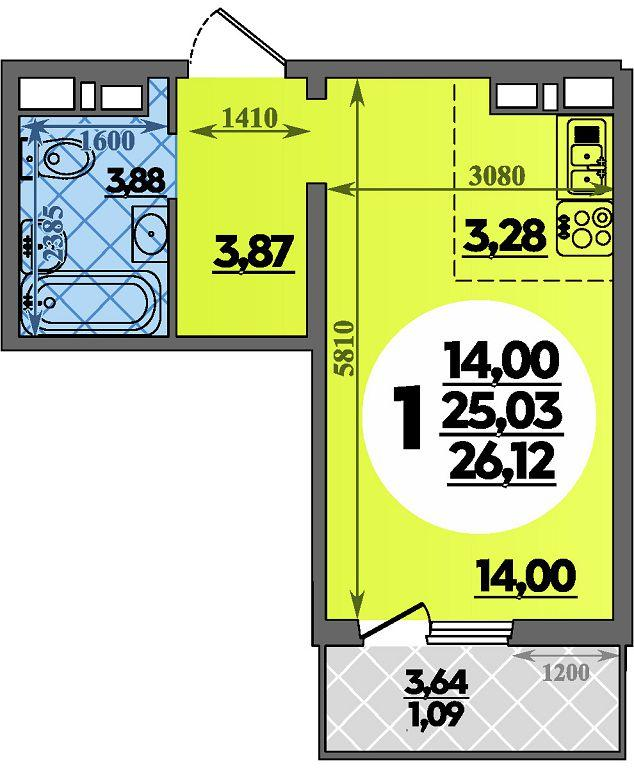 Студия 26 м2 в ЖК Суворовский корпус null этаж 1