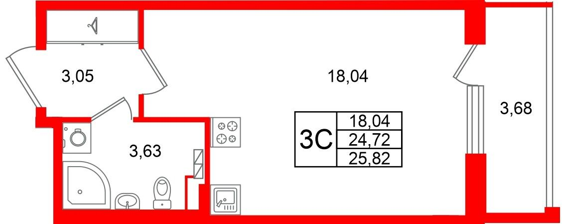 Студия 24 м2 в ЖК Универ Сити корпус null этаж 2