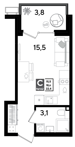 Студия 22 м2 в ЖК Парк Победы 2 корпус null этаж 2