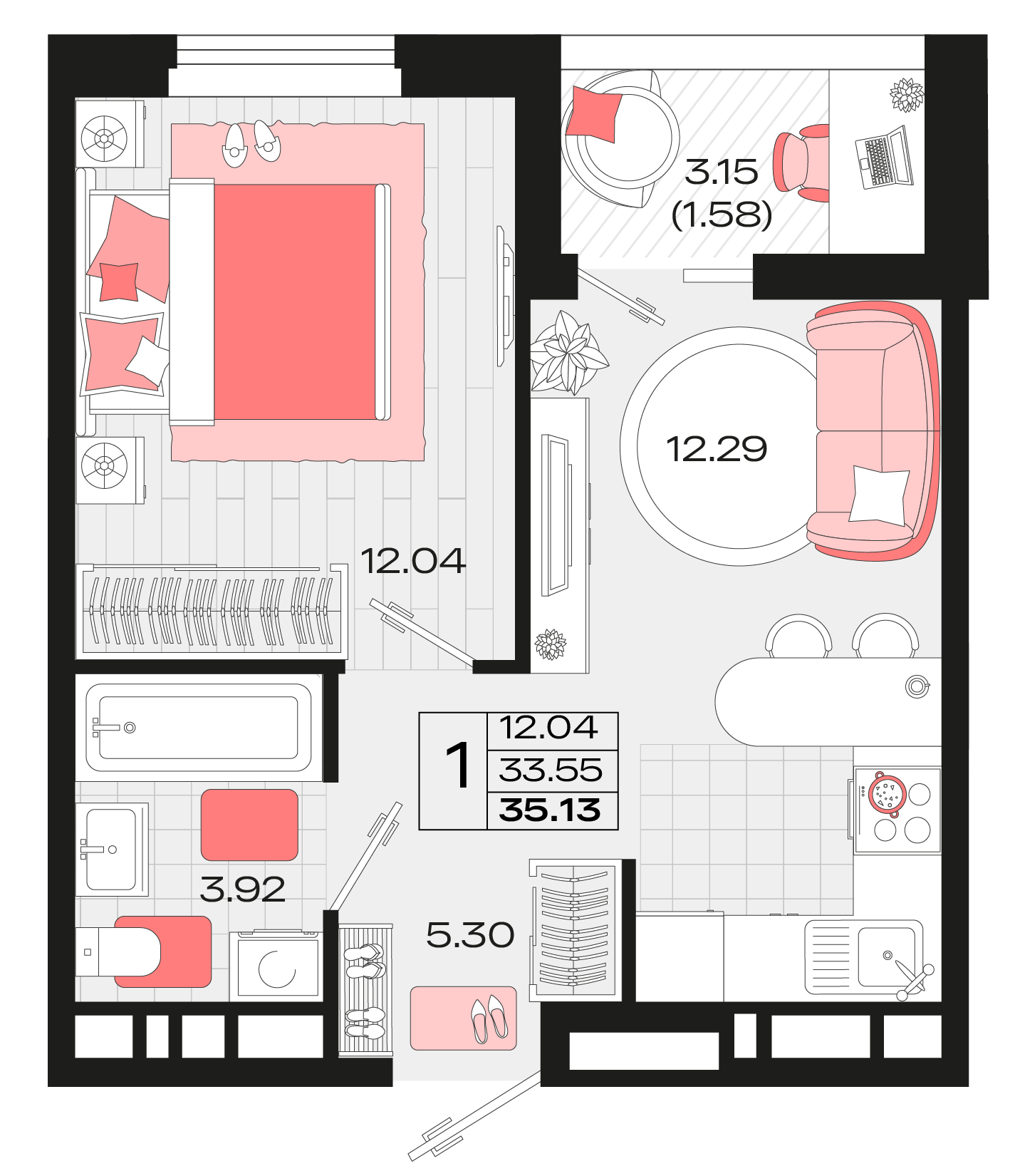 1-комнатная 33 м2 в ЖК Римские каникулы корпус null этаж 7