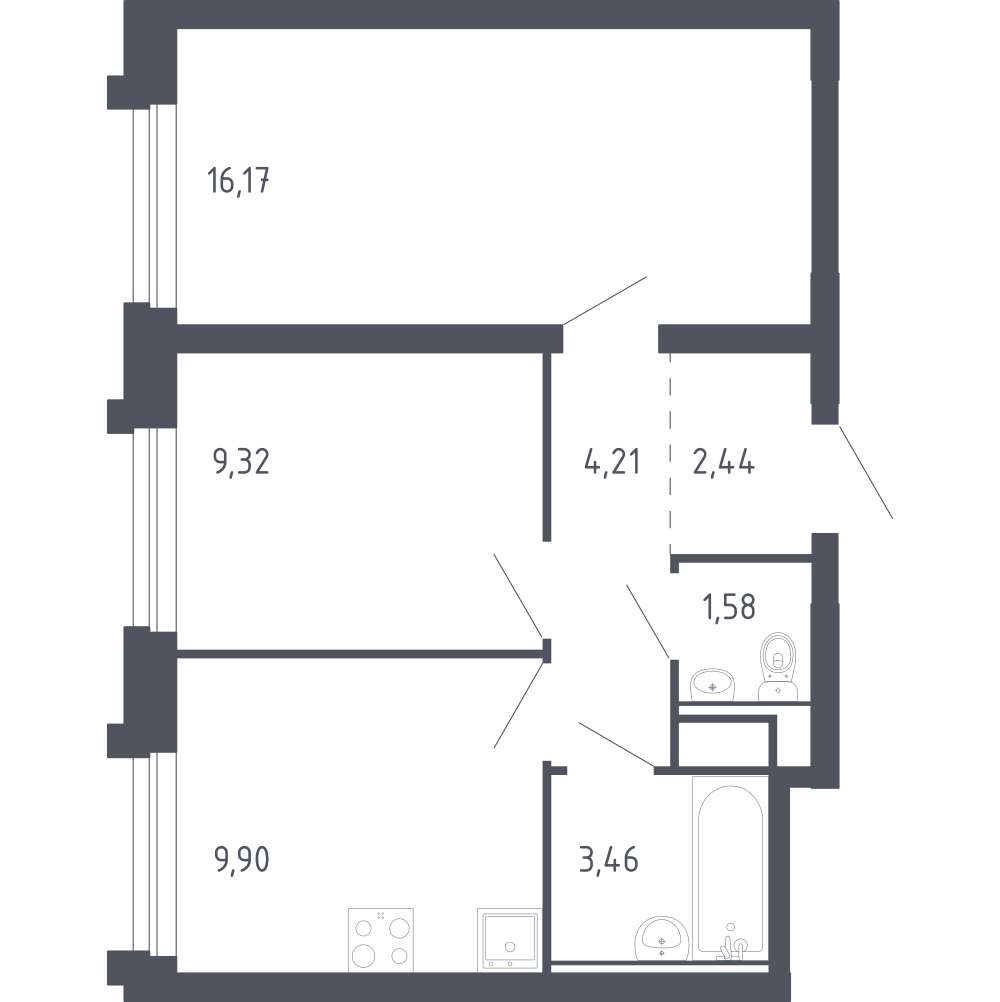 2-комнатная 47 м2 в ЖК Сердце Сахалина корпус null этаж 2