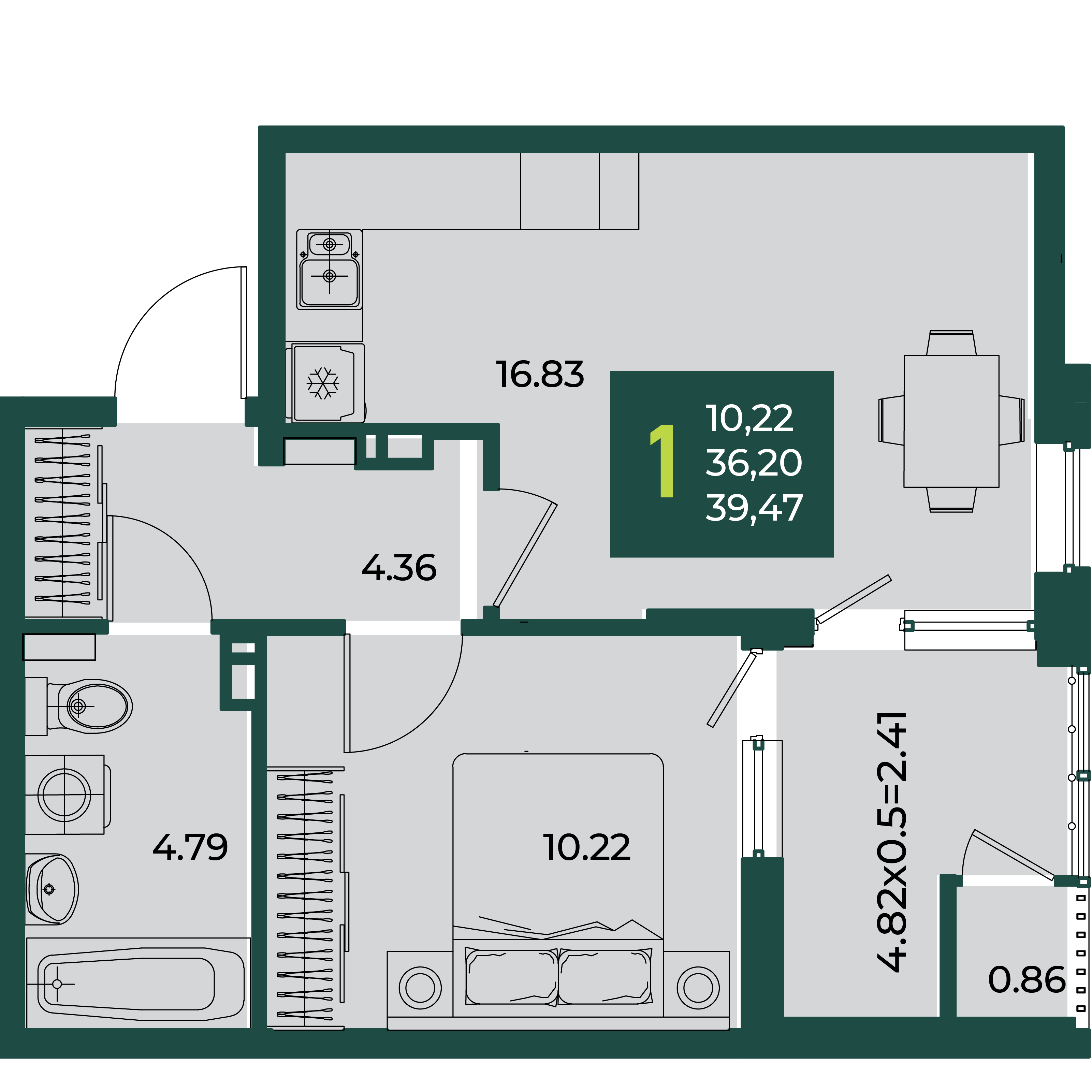 1-комнатная 39 м2 в ЖК Образцово корпус null этаж 3