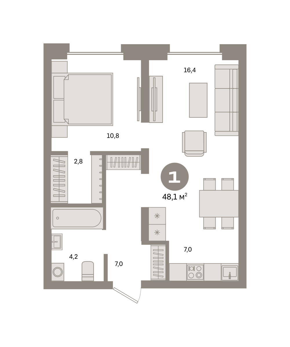 1-комнатная 48 м2 в ЖК Метроном корпус null этаж 2