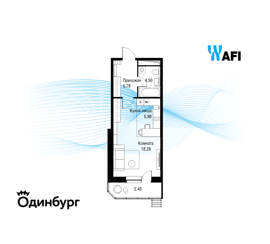 Студия 37 м2 в ЖК Одинбург корпус null этаж 10