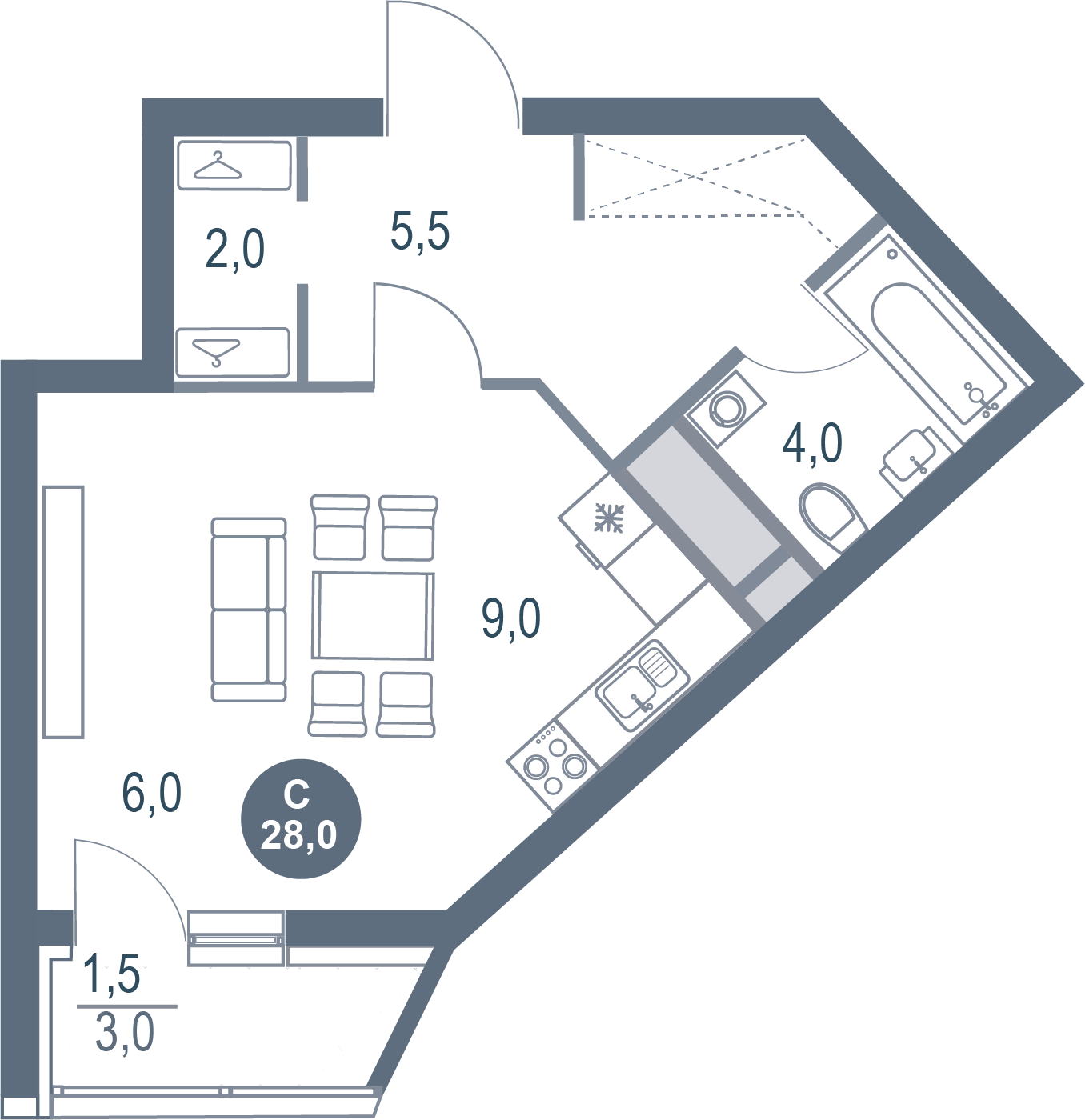 Студия 28 м2 в ЖК Русич Котельники Парк корпус null этаж 6